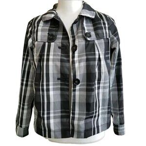 Vtg United Colors Of Benetton Girls Sz XL Jacket Black & White Plaid 90s Shacket